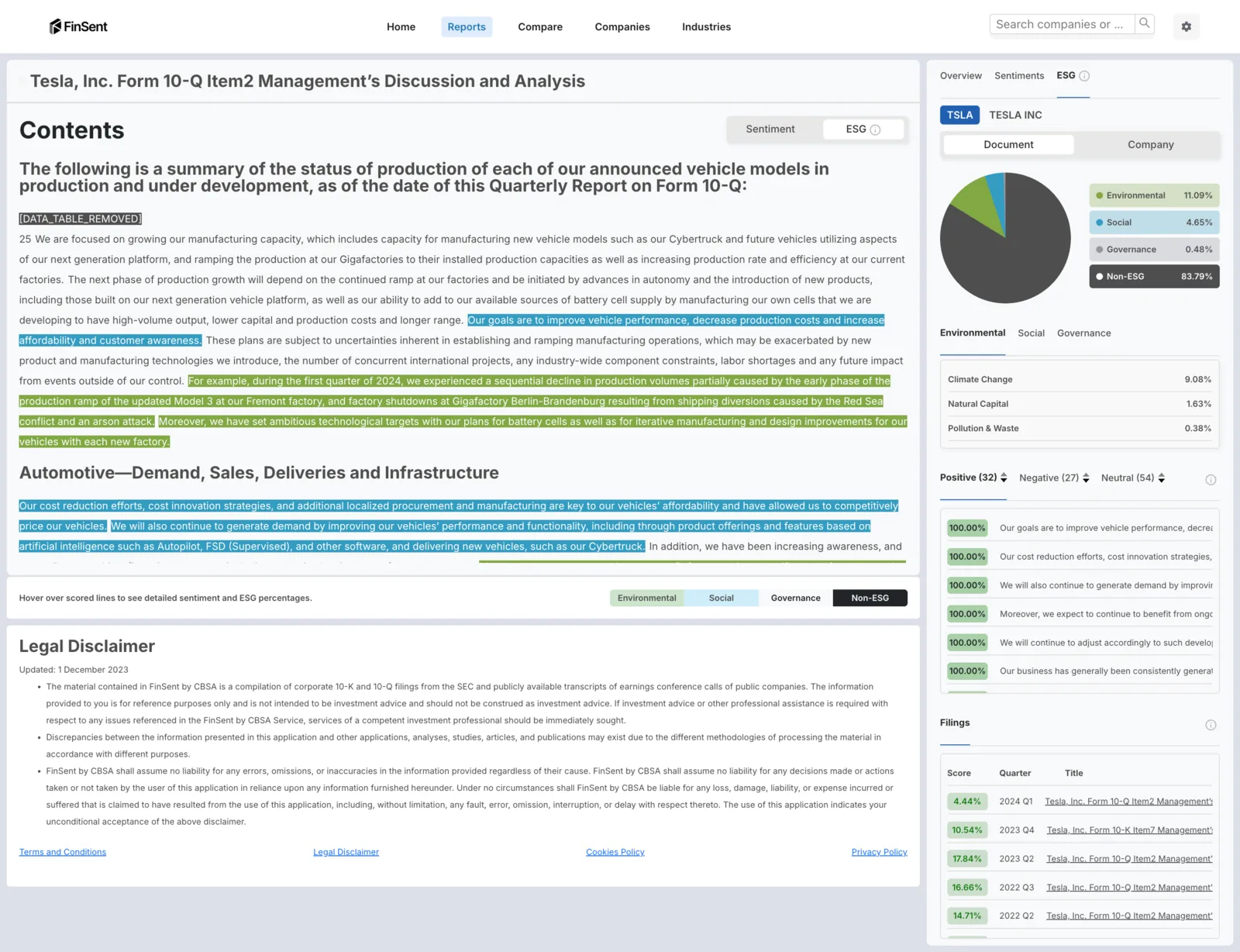 ESG detail: the 3-class and 9-class breakdown surfaced for one company.